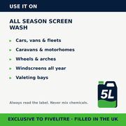 Where to use FiveForce All Season Screen Wash 5L | FiveLitre