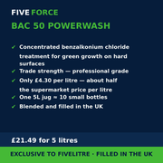 FiveForce Bac 50 Powerwash 5L benefits — trade strength, £ per litre, exclusive to FiveLitre