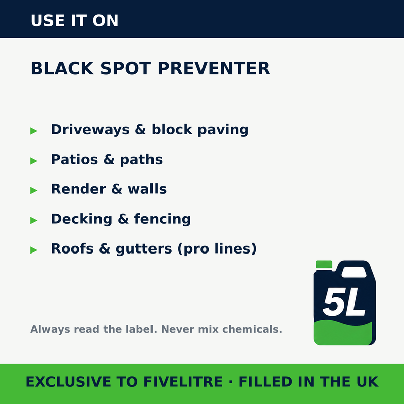 Where to use FiveForce Black Spot Preventer 5L | FiveLitre