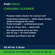 FiveForce Caravan Cleaner 5L benefits — trade strength, £ per litre, exclusive to FiveLitre
