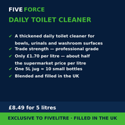 FiveForce Daily Toilet Cleaner 5L benefits — trade strength, £ per litre, exclusive to FiveLitre