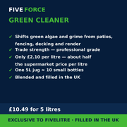 FiveForce Green Cleaner 5L benefits — trade strength, £ per litre, exclusive to FiveLitre