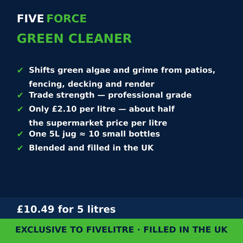 FiveForce Green Cleaner 5L benefits — trade strength, £ per litre, exclusive to FiveLitre