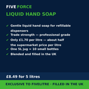FiveForce Liquid Hand Soap 5L benefits — trade strength, £ per litre, exclusive to FiveLitre