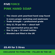 FiveForce Pink Hand Soap 5L benefits — trade strength, £ per litre, exclusive to FiveLitre