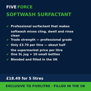 FiveForce Softwash Surfactant 5L benefits — trade strength, £ per litre, exclusive to FiveLitre