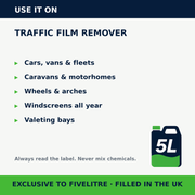 Where to use FiveForce Traffic Film Remover 5L | FiveLitre