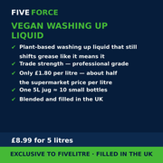 FiveForce Vegan Washing Up Liquid 5L benefits — trade strength, £ per litre, exclusive to FiveLitre