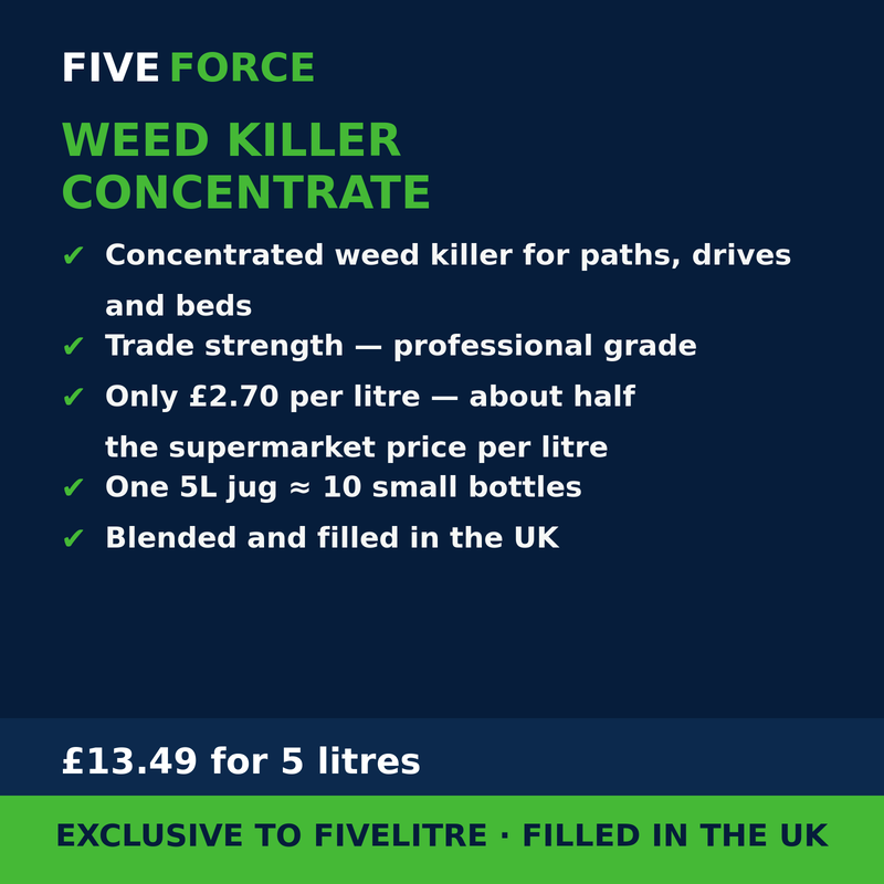 FiveForce Weed Killer Concentrate 5L benefits — trade strength, £ per litre, exclusive to FiveLitre