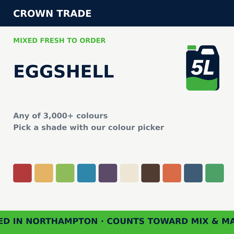Crown Trade Eggshell 2.5L Tinted — mixed to order in any of 3,000+ colours | FiveLitre