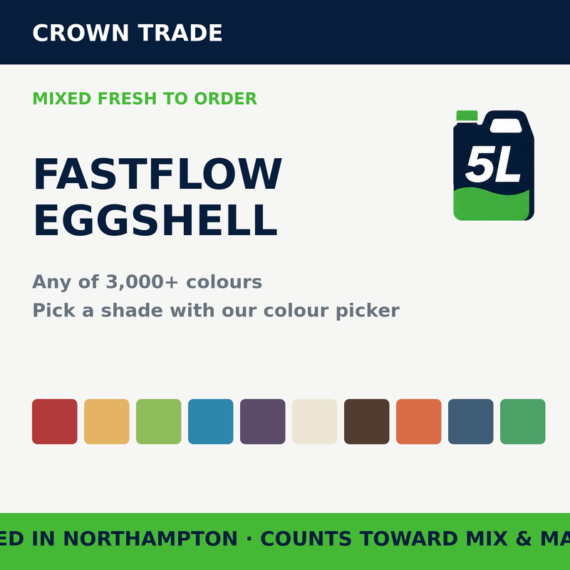 Crown Trade Fastflow Quick Dry Eggshell  Tinted — mixed to order in any of 3,000+ colours | FiveLitre