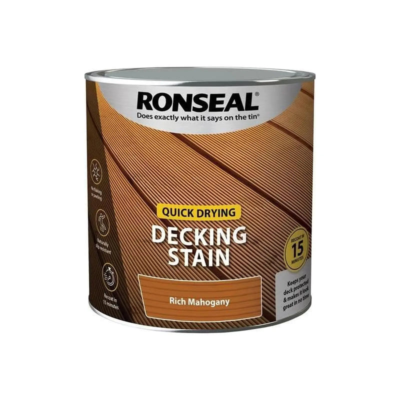 Ronseal Quick Drying Decking Stain Rich Mahogany 2.5 litre | FiveLitre — bulk sizes, trade prices