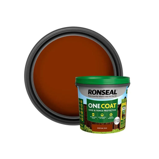 Ronseal One Coat Shed & Fence Protection Medium Oak 5 litre | FiveLitre — bulk sizes, trade prices
