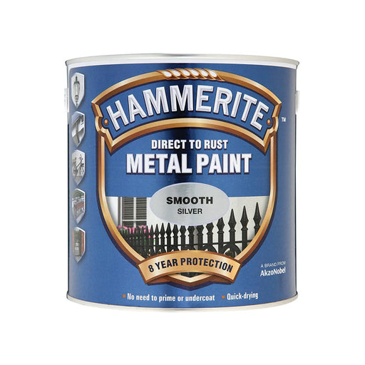 Hammerite Direct to Rust Smooth Finish Metal Paint Silver 2.5 Litre | FiveLitre — bulk sizes, trade prices