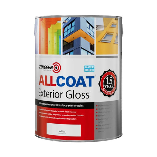 Zinsser Allcoat Exterior Water Based Gloss White 2.5L | FiveLitre — bulk sizes, trade prices
