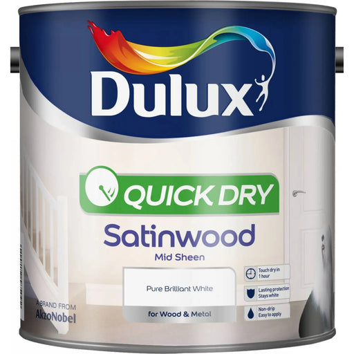 Dulux Quick Dry Satinwood 2.5L Pure Brilliant White | FiveLitre — bulk sizes, trade prices