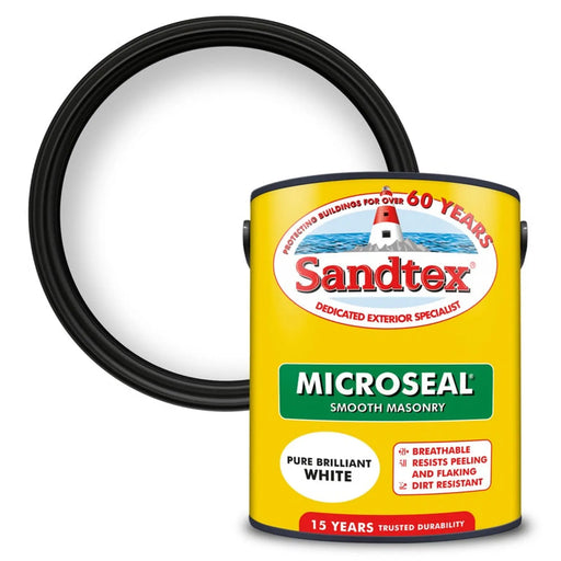 Sandtex Smooth Masonry Paint 5L Pure Brilliant White | FiveLitre — bulk sizes, trade prices