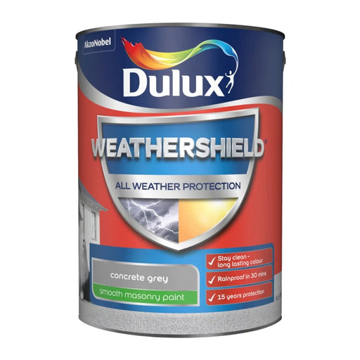 Dulux Weathershield Smooth Masonry Paint 5L Concrete Grey | FiveLitre — bulk sizes, trade prices