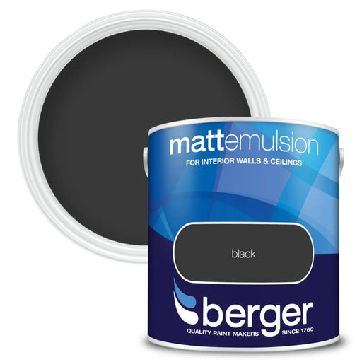 Berger Matt Emulsion 2.5L Black | FiveLitre — bulk sizes, trade prices