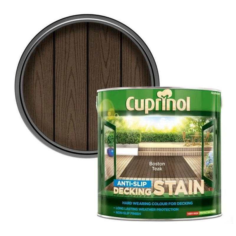 Cuprinol Anti-Slip Decking Stain 2.5L Boston Teak | FiveLitre — bulk sizes, trade prices