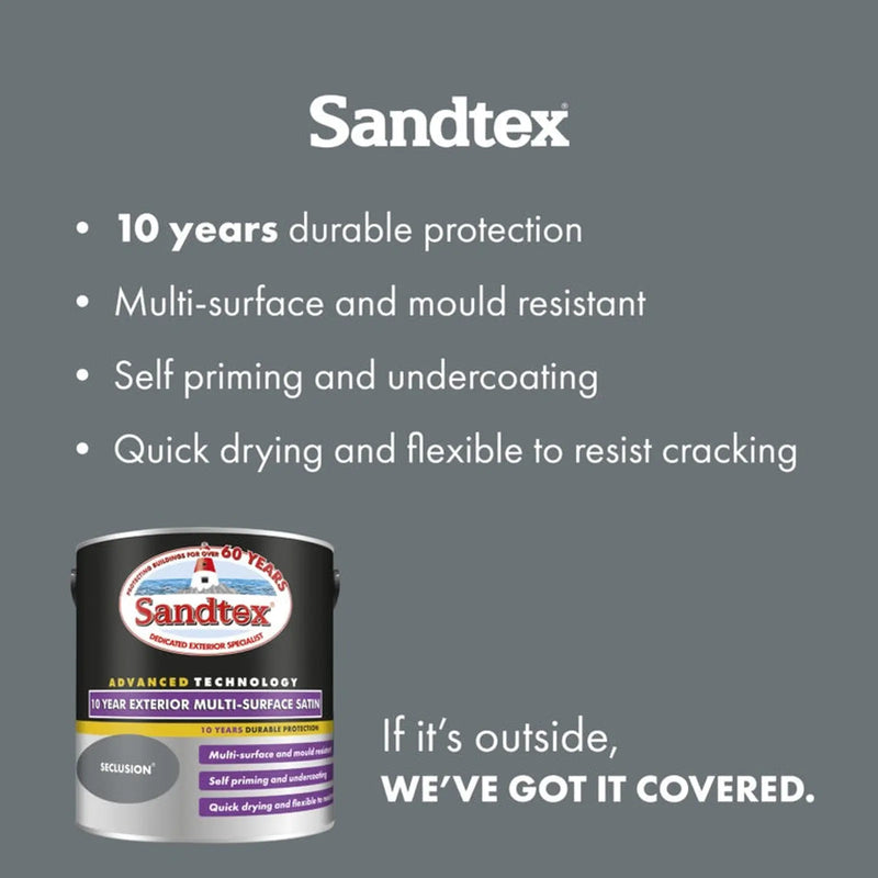 Sandtex 10 Year Exterior Multi Surface Satin 2.5L Seclusion | FiveLitre — bulk sizes, trade prices
