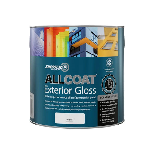 Zinsser Allcoat Exterior Solvent Based Gloss White 2.5L | FiveLitre — bulk sizes, trade prices