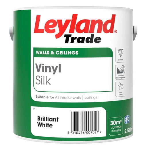 Leyland Trade Vinyl Silk 2.5L Brilliant White | FiveLitre — bulk sizes, trade prices