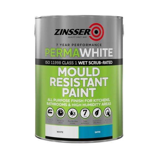 Zinsser Perma-White Interior Satin Mould Resistant Paint 5L | FiveLitre — bulk sizes, trade prices
