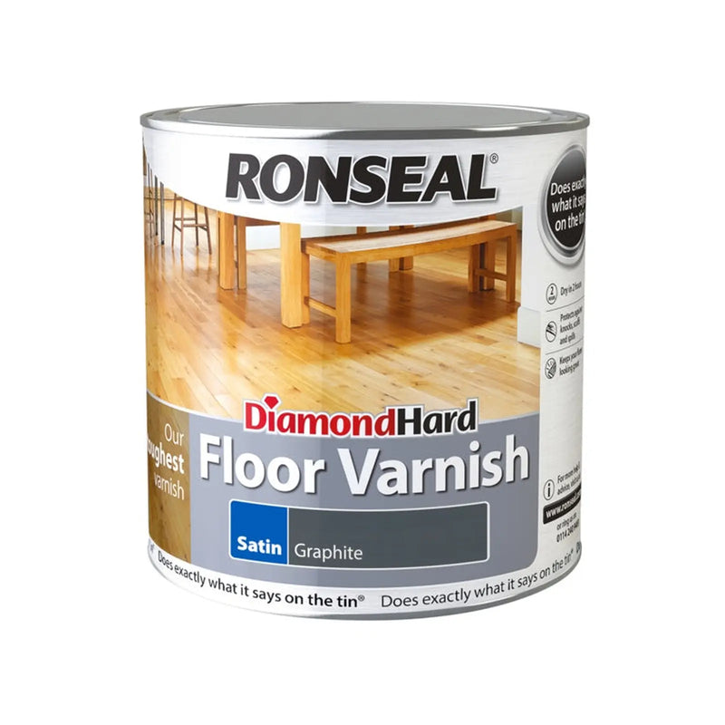 Ronseal Diamond Hard Floor Varnish 2.5L Satin Graphite | FiveLitre — bulk sizes, trade prices