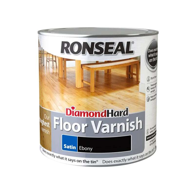 Ronseal Diamond Hard Floor Varnish 2.5L Satin Ebony | FiveLitre — bulk sizes, trade prices