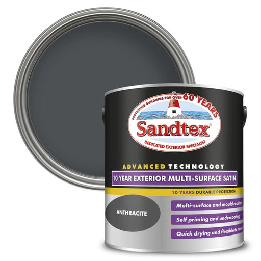 Sandtex 10 Year Exterior Multi Surface Satin 2.5L Anthracite | FiveLitre — bulk sizes, trade prices