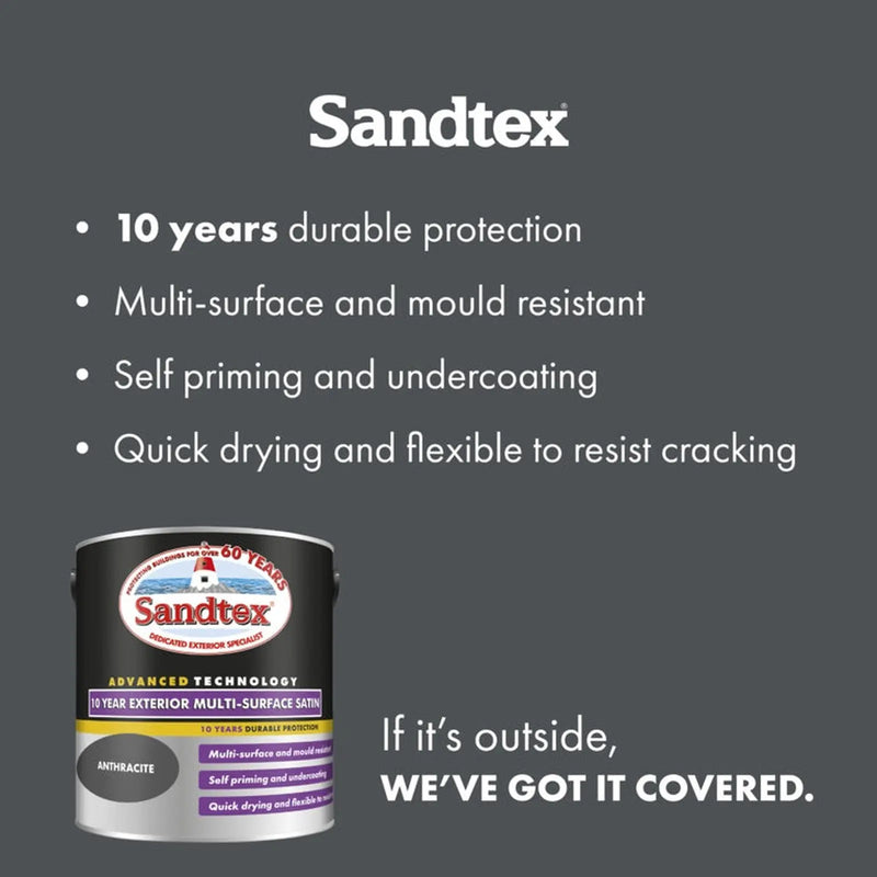 Sandtex 10 Year Exterior Multi Surface Satin 2.5L Anthracite | FiveLitre — bulk sizes, trade prices