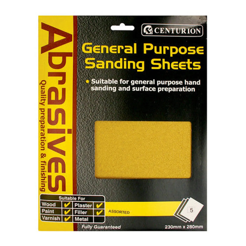 Centurion Abrasives Assorted Sandpaper Sheets, Pack of 5 | FiveLitre — bulk sizes, trade prices