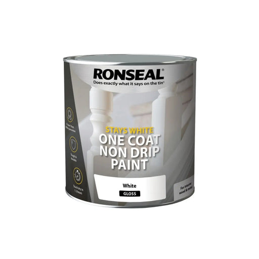 Ronseal Stays White One Coat Non Drip Paint 2.5L White Gloss | FiveLitre — bulk sizes, trade prices