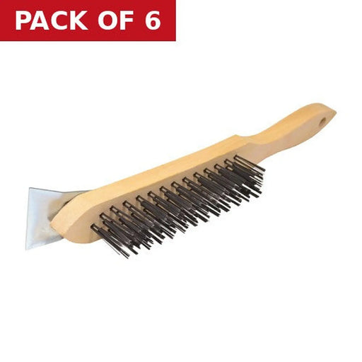 Centurion Wire Brush, Wooden 4 Row with Scraper - Pack of 6 | FiveLitre — bulk sizes, trade prices