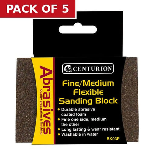 Centurion Abrasives Angled Sanding Block, Fine/Medium 97 x 67 x 27mm - Pack of 5 | FiveLitre — bulk sizes, trade prices