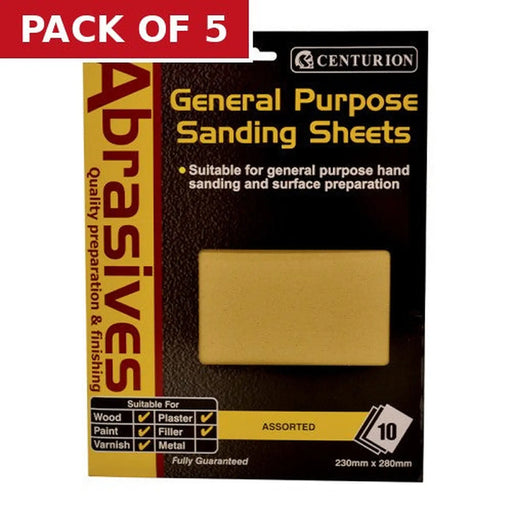 Centurion Abrasives Assorted Sandpaper Sheets, Pack of 10 - Pack of 5 | FiveLitre — bulk sizes, trade prices