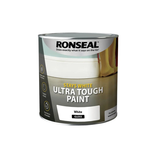 Ronseal Stays White Ultra Tough Paint 2.5L White Gloss | FiveLitre — bulk sizes, trade prices