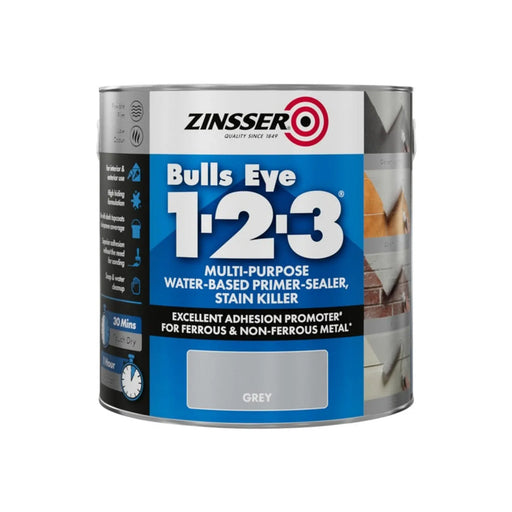 Zinsser Bullseye 1-2-3 Grey Water Based Primer 2.5L | FiveLitre — bulk sizes, trade prices